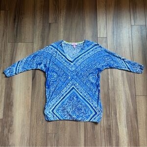 Lilly Pulitzer Jameson Sweater Dolman Blue Crush Open Water White Linen XS/S